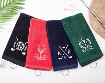 Serviette de golf brodée personnalisée, serviette de golf avec prénom en coton avec initiales personnalisées, serviette de fan de sport, cadeau de Noël pour golfeur/homme/papa, cadeau de plein air