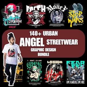 140+ Angel Streetwear Graphic designs | Print on demand | Urban pop designs | Streetstyle | Angel png | Hiphop png | T-shirt design bundle