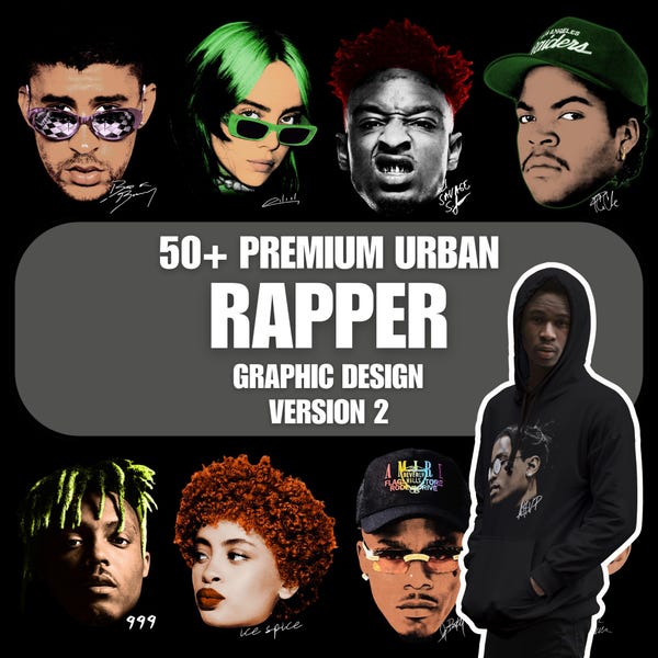 Paquete PNG de ropa urbana: más de 50 diseños de artistas de hip hop (descarga digital)