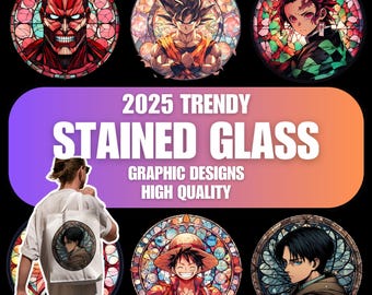 Newest Stained Glass Anime designs | print on demand | DTF | sublimation | anime png