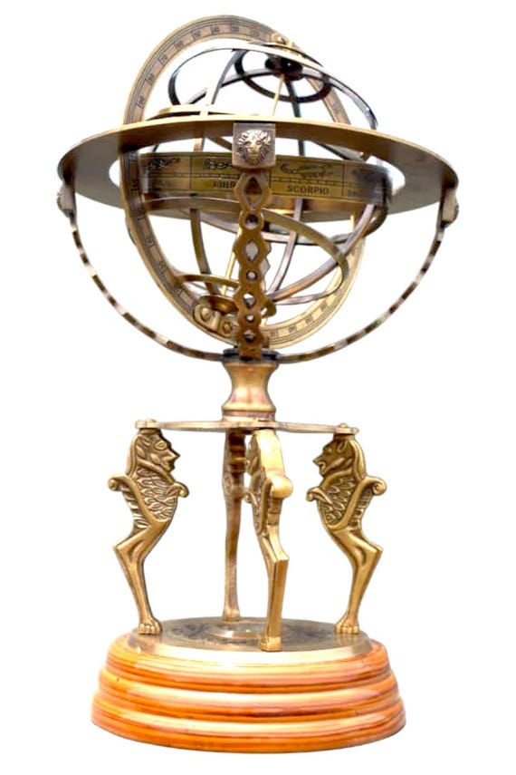 真鍮と木製の天球儀：アンティークなホームデコレーション、18インチ