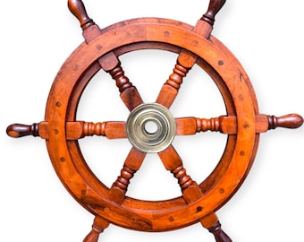 18&quot; Wooden Ship Wheel, Nautical Ship Wheel Decor, Marine Steering Wheel, Natural Wood Ship Wheel, Decorative Boat Wheel,  Ship Wheel Gift