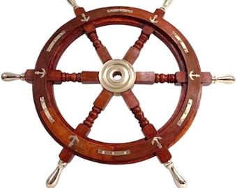 Wooden And Brass Ship Wheel | Handicrafts Ship Wheel | Classic Marine Style | Antique Style Boat Wheel For Home Wall Hanging| Boat steering