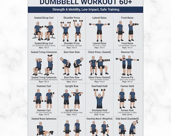 Senior Men Dumbbell Workout 60+ Printable PDF, 16 Strength Training Exercises, Elderly Home Fitness Routine, Senior Exercise Poster Chart