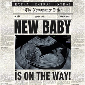Canva newspaper pregnancy announcement, Large newspaper baby announcement, Pregnancy announcement newspaper, Newspaper baby shower