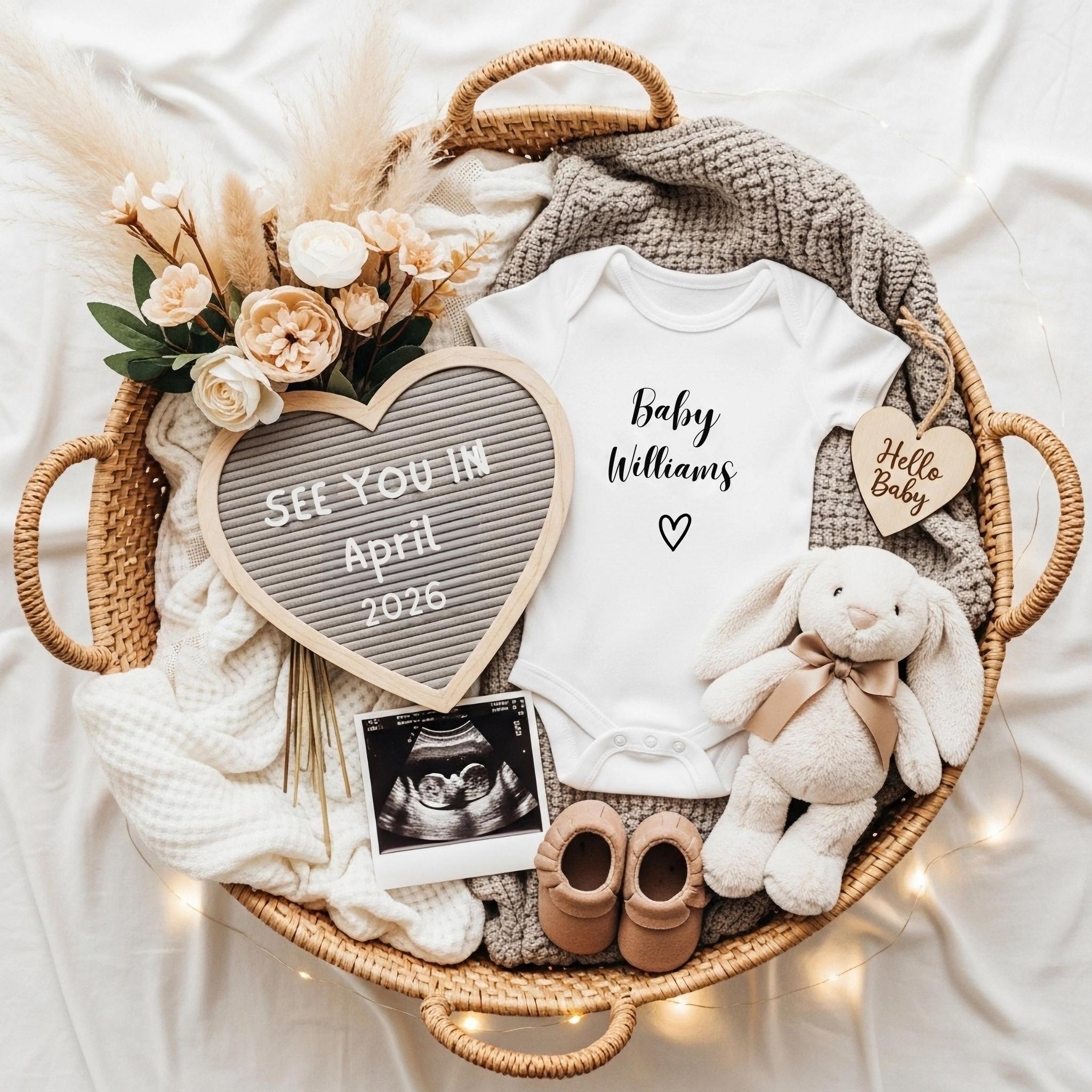 April 2026 Pregnancy Announcement Template: Editable Baby Reveal