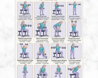 Senior Women Dumbbell Workout 60+ Printable PDF, 16 Strength Training Exercises, Elderly Home Fitness Routine, Senior Exercise Poster Chart