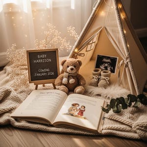 Digital Fairytale Pregnancy Announcement Magical Baby Reveal Editable Storybook Baby Announcement Enchanting Gender Neutral Social Template