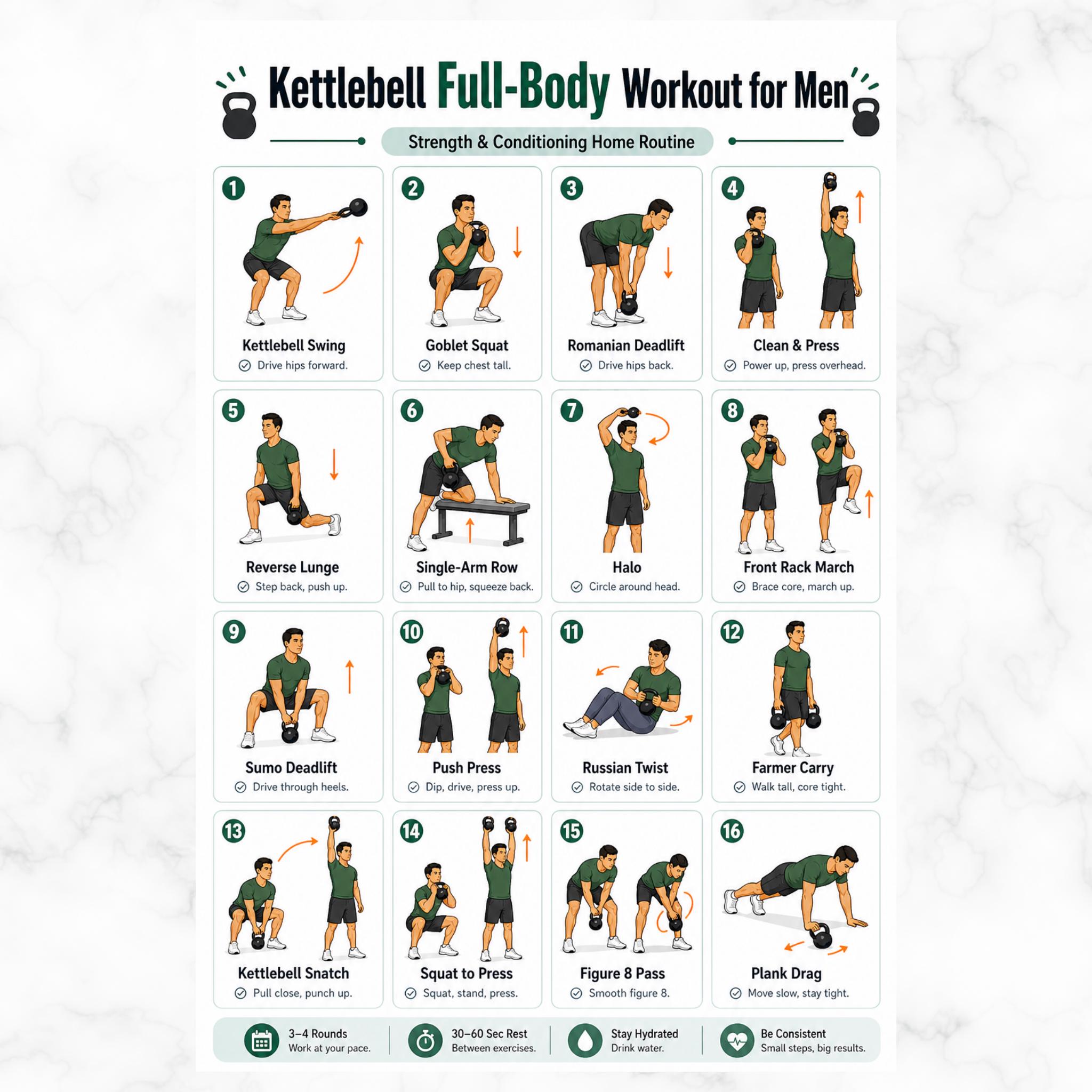 Kettlebell Full Body Workout for Men PDF, Home Gym Exercise Chart for