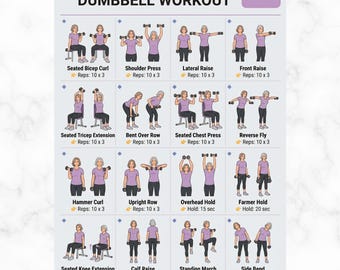 Senior Women Dumbbell Workout 60+ Printable PDF, 16 Strength Training Exercises, Elderly Home Fitness Routine, Senior Exercise Poster Chart