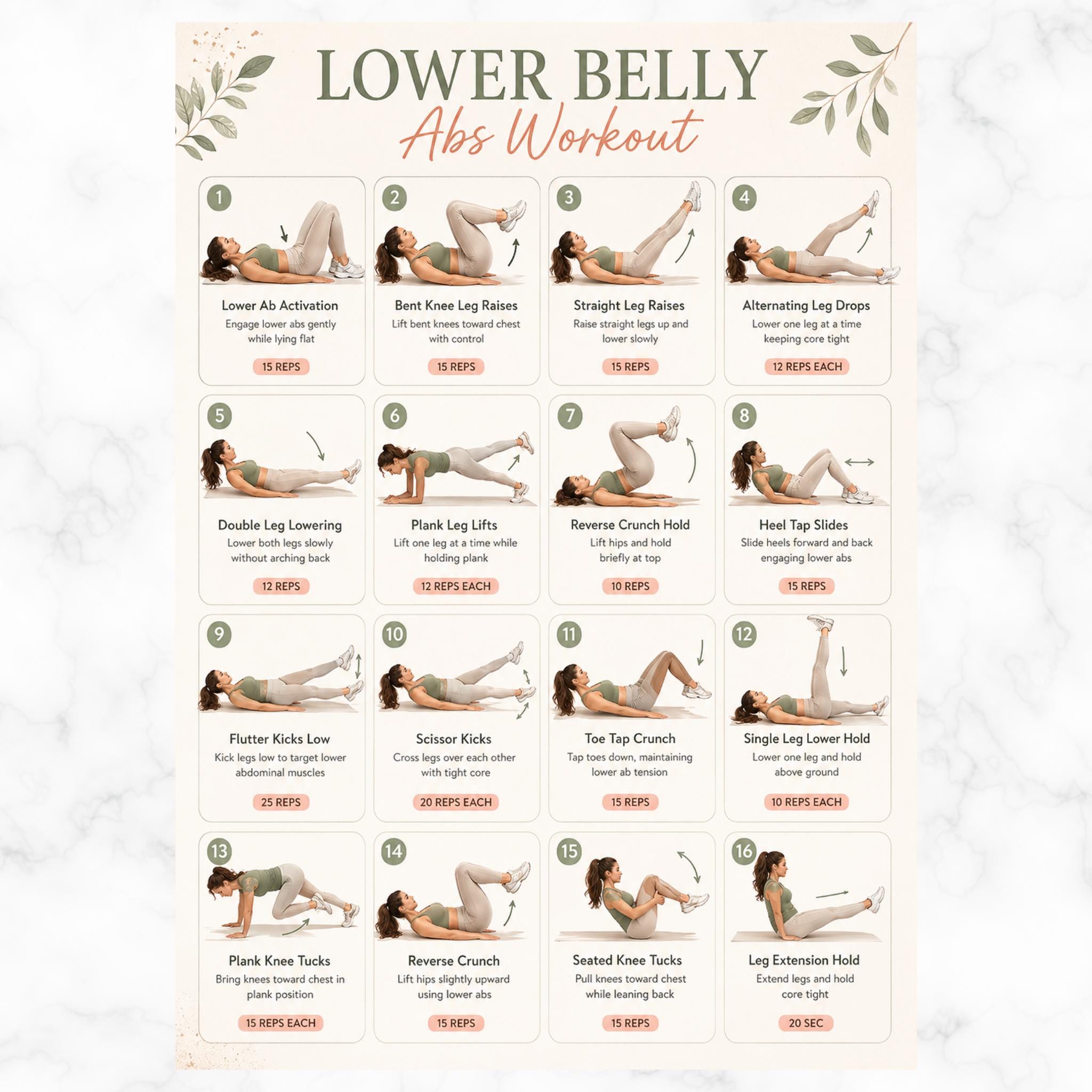 Lower Belly Workout Printable, Abs Workout Chart, Flat Stomach ...