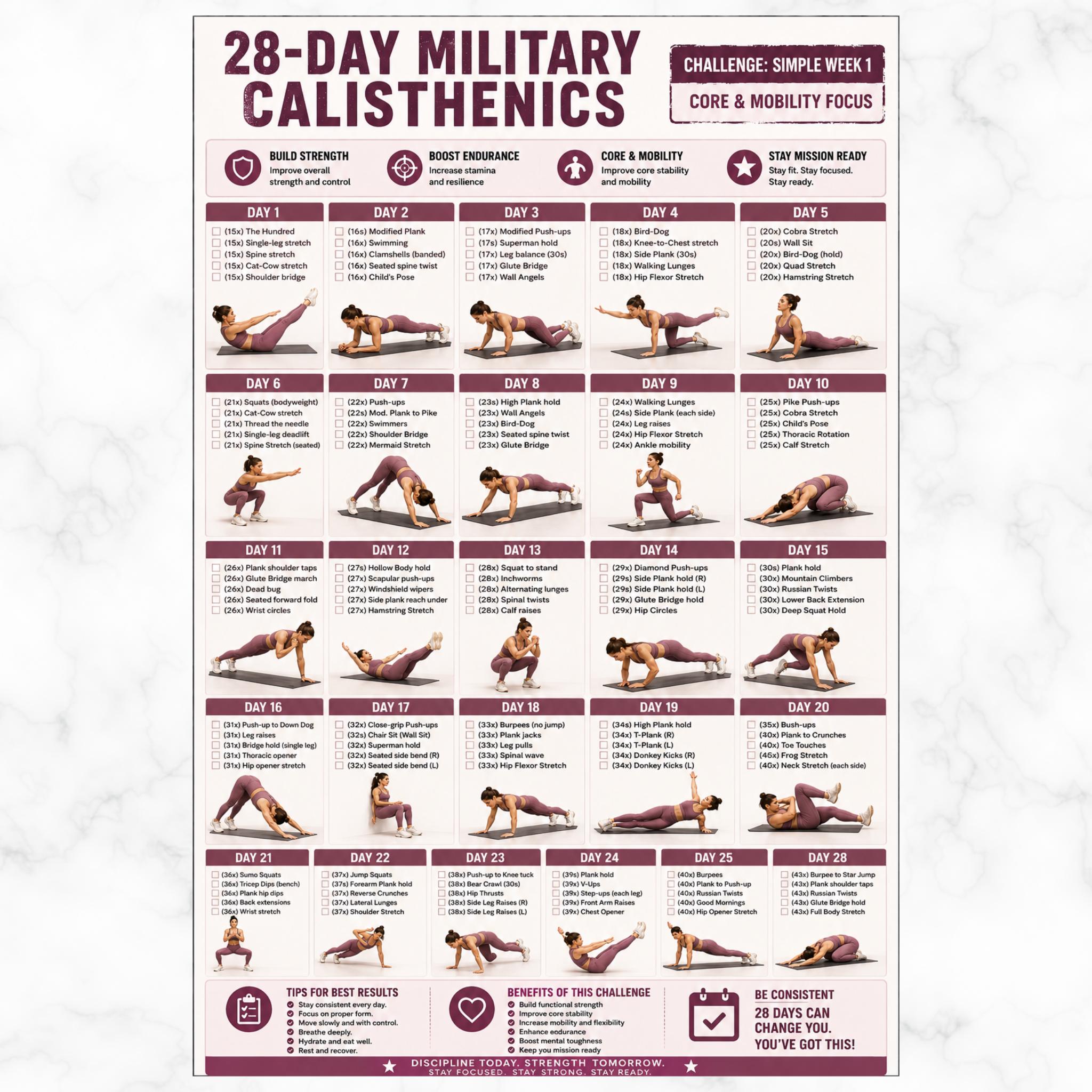 28 Day Military Calisthenics Challenge, Bodyweight Workout Plan ...