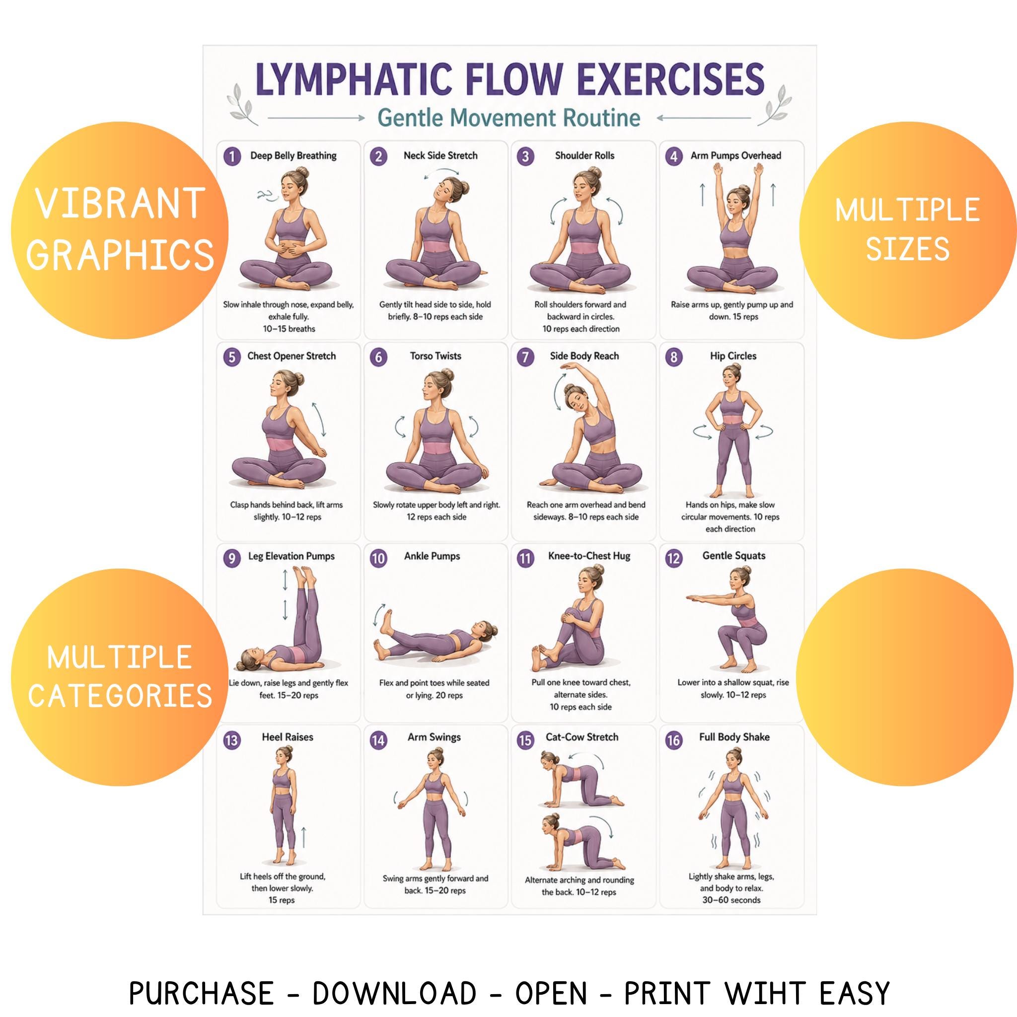 Lymphatic Exercise Routine For Men Lymphatic Flow Exercises Printable, Lymphatic Drainage Routine, Gentle ...