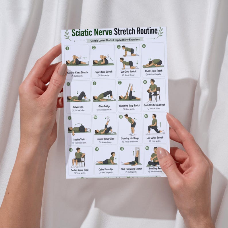 Sciatic Nerve Stretch Routine Printable PDF — 16 Gentle Lower Back ...