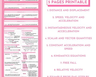 Kinematics in 1D Study Guide | Motion Physics Cheat Sheet (Digital Download)