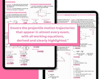 Physics Projectile Motion Notes | Kinematics in 2D Formula Sheet | Quick Exam Review | Study Guide