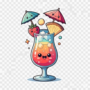 Conjunto de imágenes prediseñadas de cócteles de dibujos animados vibrantes y lindos 1 - Ilustraciones de dibujos animados para bares y bebidas - Descarga instantánea para planificadores digitales, 10 cócteles