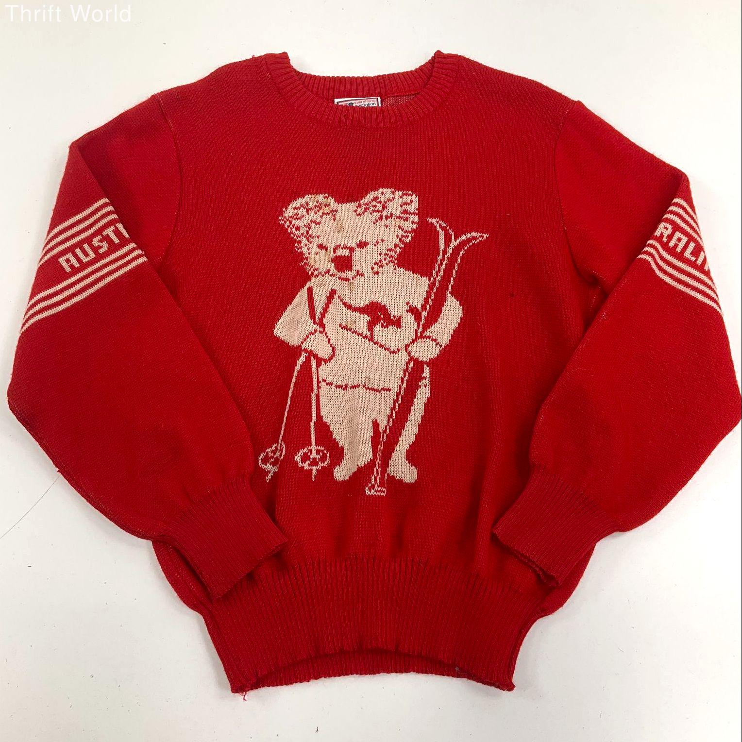 Vintage 80s Everything Australian Red Koala Skiing Pure Wool