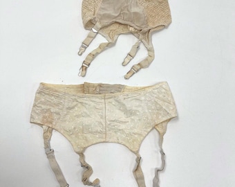 Vintage 1950s Lot of 2 Garter Belts Lace Embroidered Pinup Lingerie