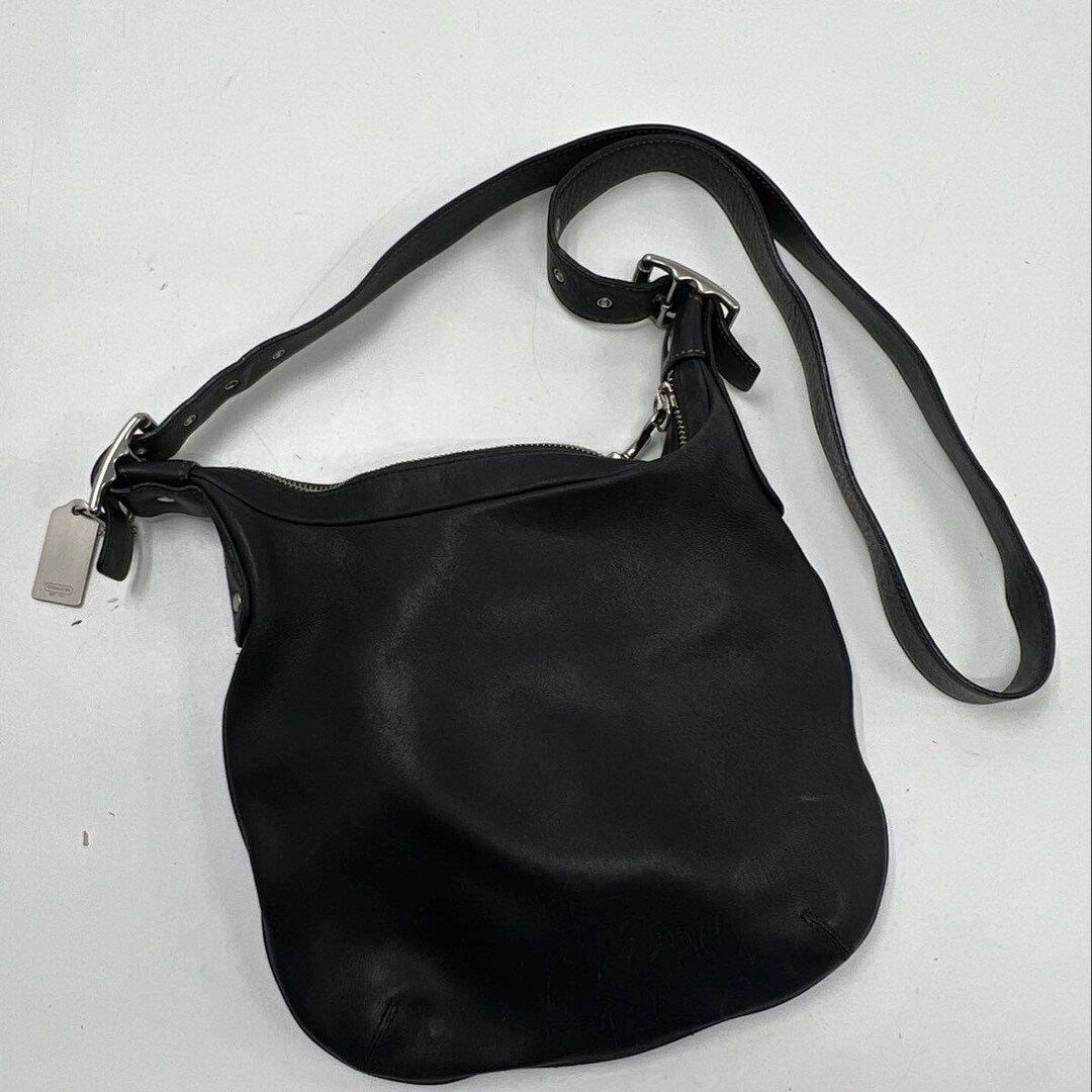 Vintage 2000s Coach 6676 Black Leather Hobo Crossbody Bag Silver