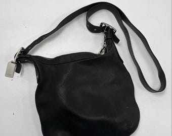 Vintage Coach Y2K 00s Black Signature East West Canvas & Leather