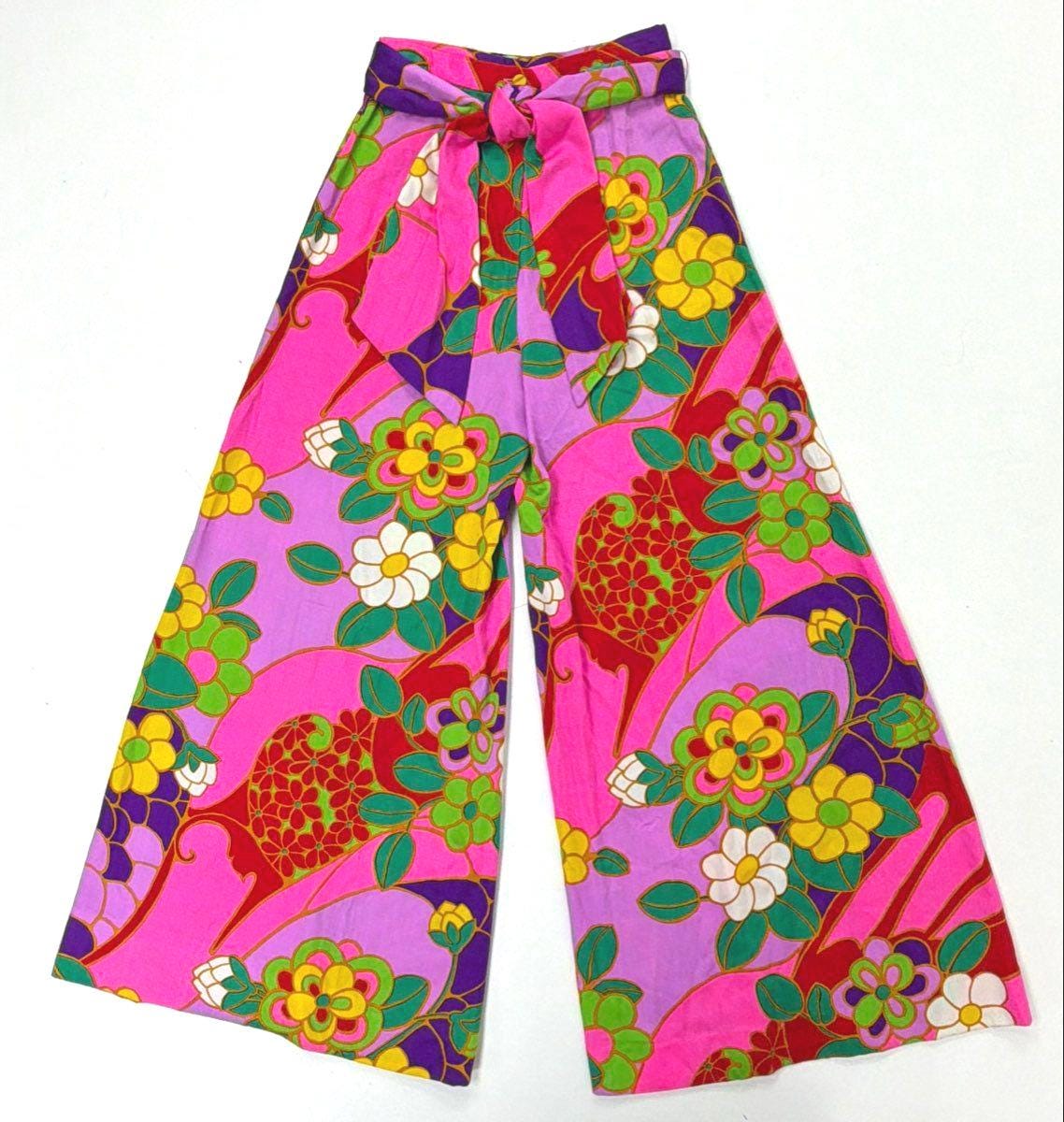 アメリカヴィンテージ プチローズ柄のワイドストレートパンツ Vintage 70s Wide Leg Pink Pants - Etsy