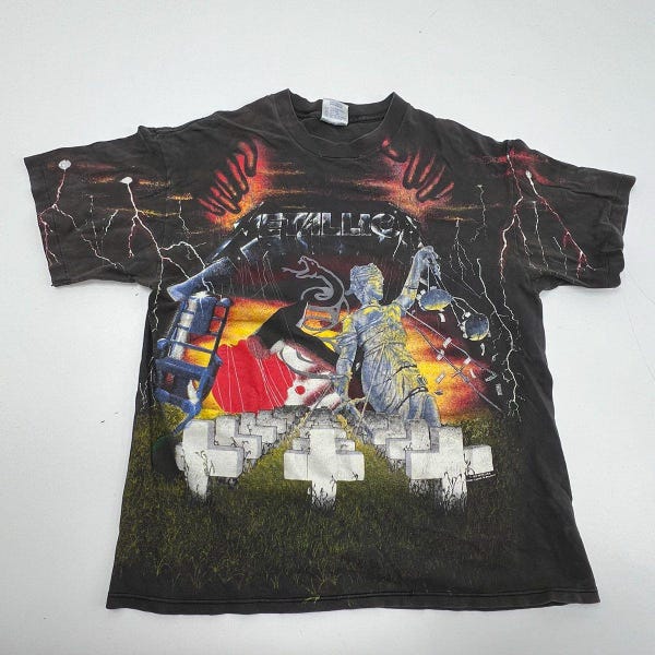 Vintage 1991 Metallica All Over Print Tour T-Shirt Single Stitch Brockum Sz XL