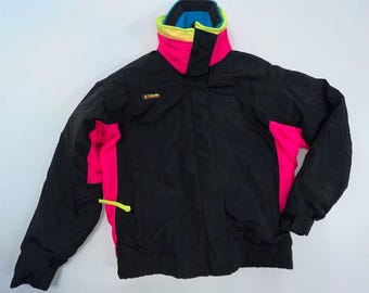 Vintage 90s Columbia Neon Colorblock Ski Jacket Fleece Lined Made in USA Sz M