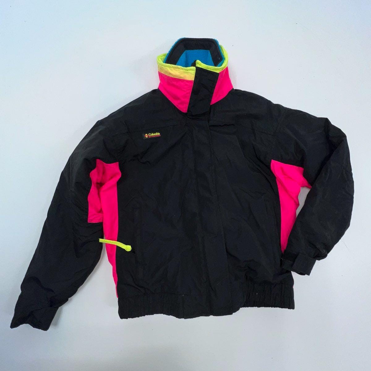 Vintage 90s Columbia Neon Colorblock Ski Jacket Fleece Lined Made