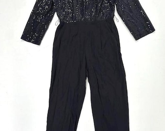 Vintage Studio I avondjumpsuit met paillettenlijfje, zwart, gemaakt in de VS, maat 8