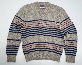 Vintage 80s Pendleton Lobo Striped Wool V-Neck Sweater Made in USA Sz M