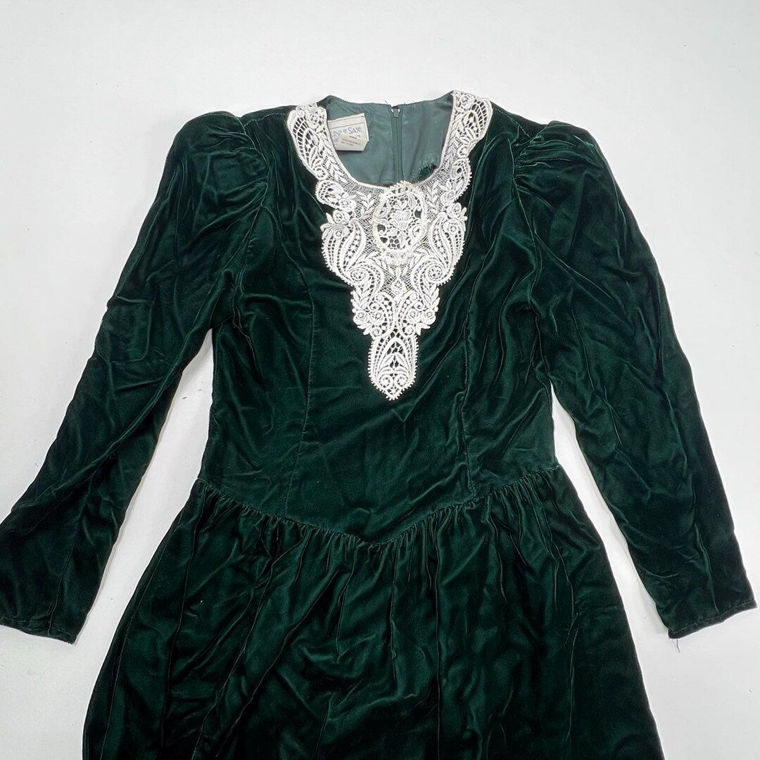 Vintage 80s Gunne Sax Velvet Lace Collar Prairie Goth Midi Dress Sz 14 ...
