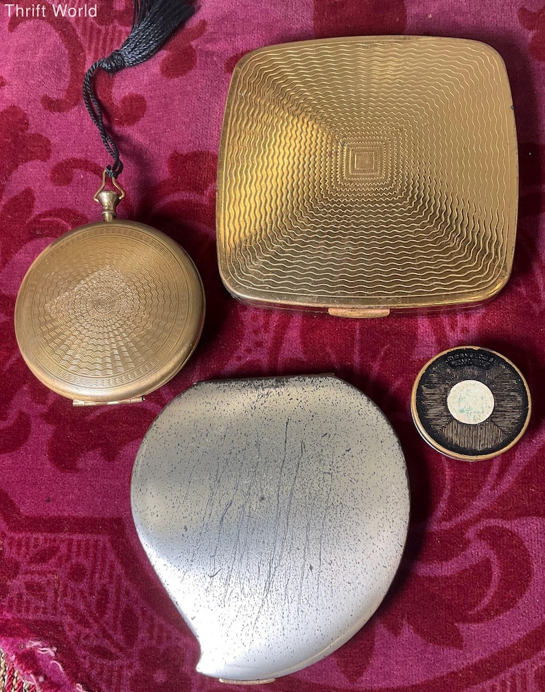 Vintage Lot of 4 Gold Silver Tone Powder Compacts Rouge Pot Pearl ...