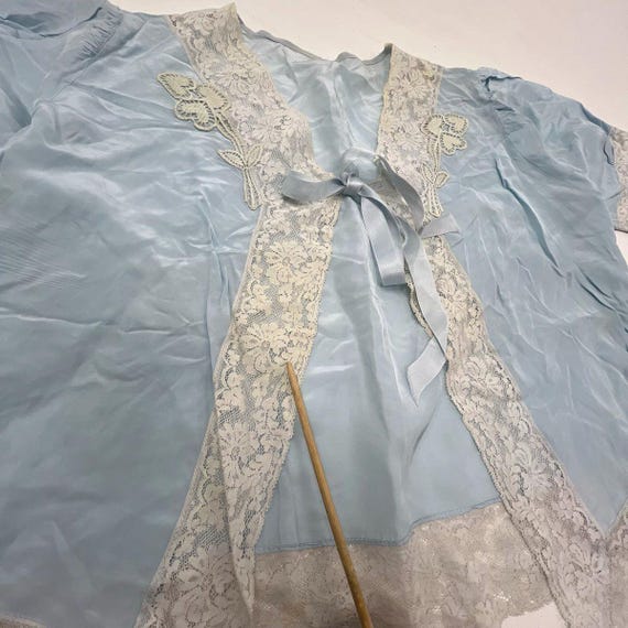 Vintage 1930s Nightgown & Bed Jacket Set Blue Lac… - image 5