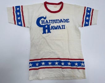 Vintage 70s Chaminade Hawaii Ringer T-Shirt Single Stitch Made in USA Sz S