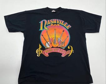 Vintage 80s Nashville Music City USA Guitar T-Shirt Single Stitch Belton Sz XL