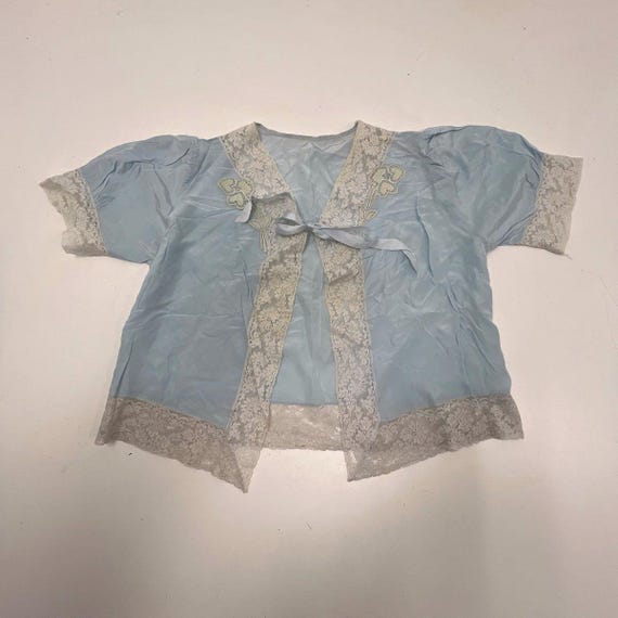 Vintage 1930s Nightgown & Bed Jacket Set Blue Lac… - image 6