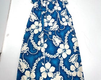 Vintage 80s Hilo Hattie Women's Blue White Hawaiian Floral Muumuu Dress Sz XS