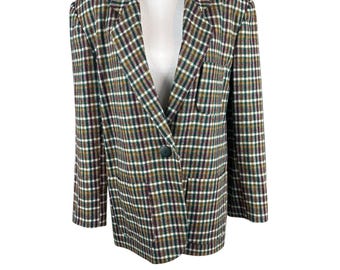 Vtg 90s Donny Brook Womens Wool Blazer Plaid Size 10 Heritage Preppy Equestrian