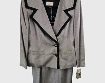 Vtg NWT Jacqueline Ferrar Womens Houndstooth Black 2pc Skirt Suit Sz 10 Academia