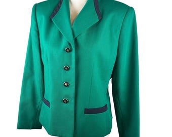 Kasper ASL Women's 100% Wool Blazer Green with Navy- Size 12P Vintage Career