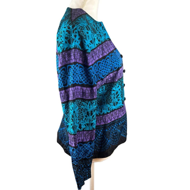Vintage Adrianna Papell Size 12 100% Silk Black Blue Lace Print jacket image 4