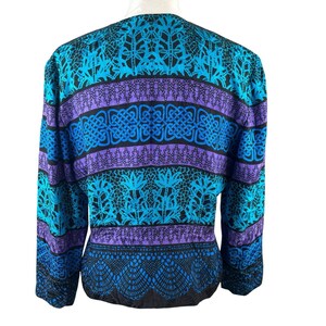 Vintage Adrianna Papell Size 12 100% Silk Black Blue Lace Print jacket image 5