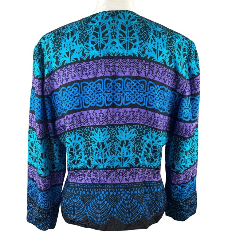 Vintage Adrianna Papell Size 12 100% Silk Black Blue Lace Print jacket image 5