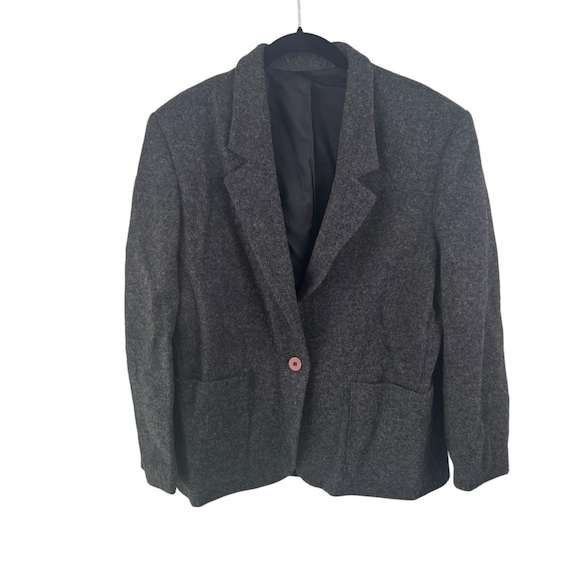 Land's End, Vintage Lands End Blazer Womens 8P Grey 80s Wool Jacket