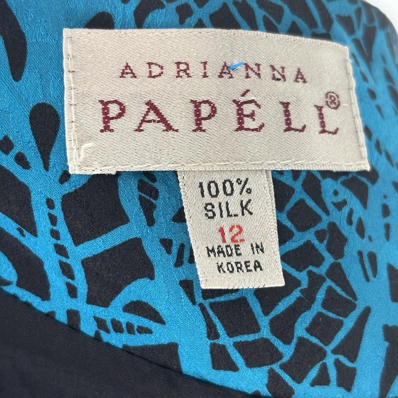 Vintage Adrianna Papell Size 12 100% Silk Black Blue Lace Print jacket image 6