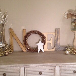 Christmas Decor Gold Noel Letters Rustic Holiday Decor Noel Mantel Decor Farmhouse Holiday Decor Farmhouse Decor Wood Letters image 3