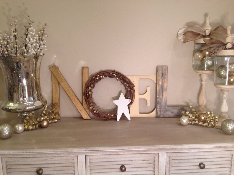 Christmas Decor Gold Noel Letters Rustic Holiday Decor Noel Mantel Decor Farmhouse Holiday Decor Farmhouse Decor Wood Letters image 3