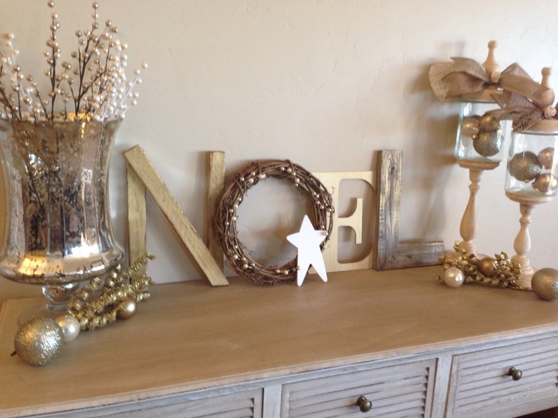 Christmas Decor Gold Noel Letters Rustic Holiday Decor Noel Mantel Decor Farmhouse Holiday Decor Farmhouse Decor Wood Letters image 4