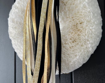 Christmas Ribbon Set,Coffee Filter Ribbon Set, Clip on Ribbon, Ribbon for Magnolia Wreath, Ribbon Set for Wreaths, Black/Gold Ribbon Bundle